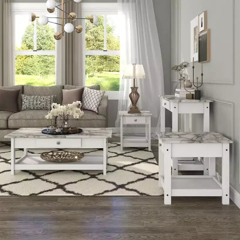 Lot de 4 tables basses Minsay avec plateau en faux marbre et rangement - HOMES: Inside + Out