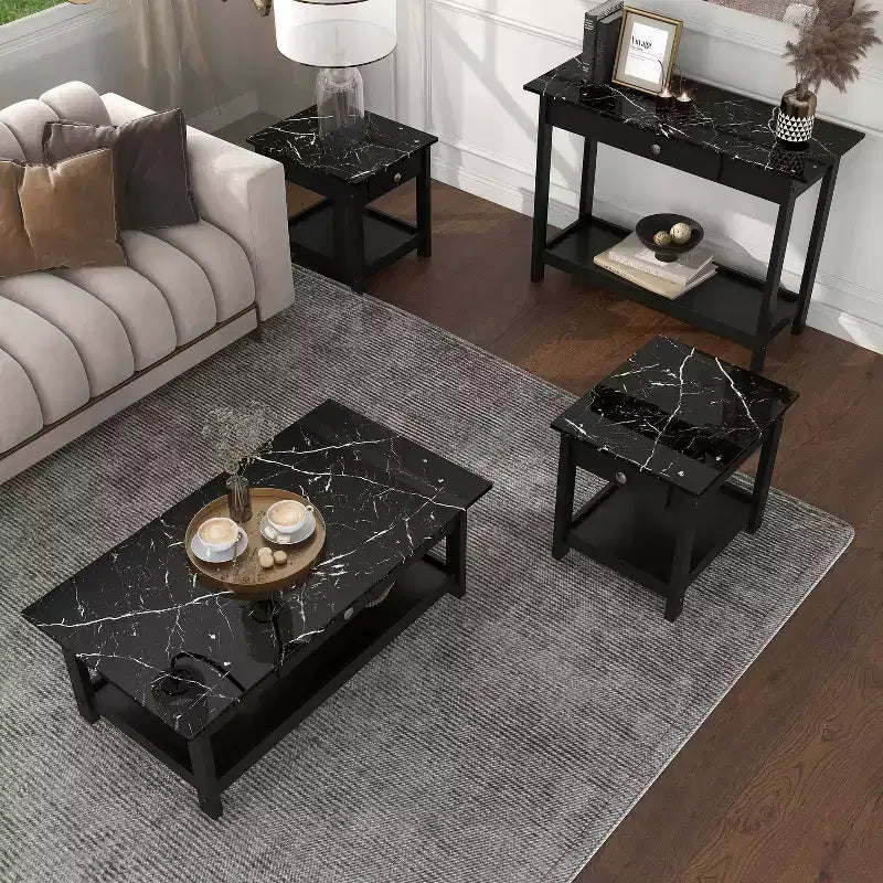 Lot de 4 tables basses Minsay avec plateau en faux marbre et rangement - HOMES: Inside + Out