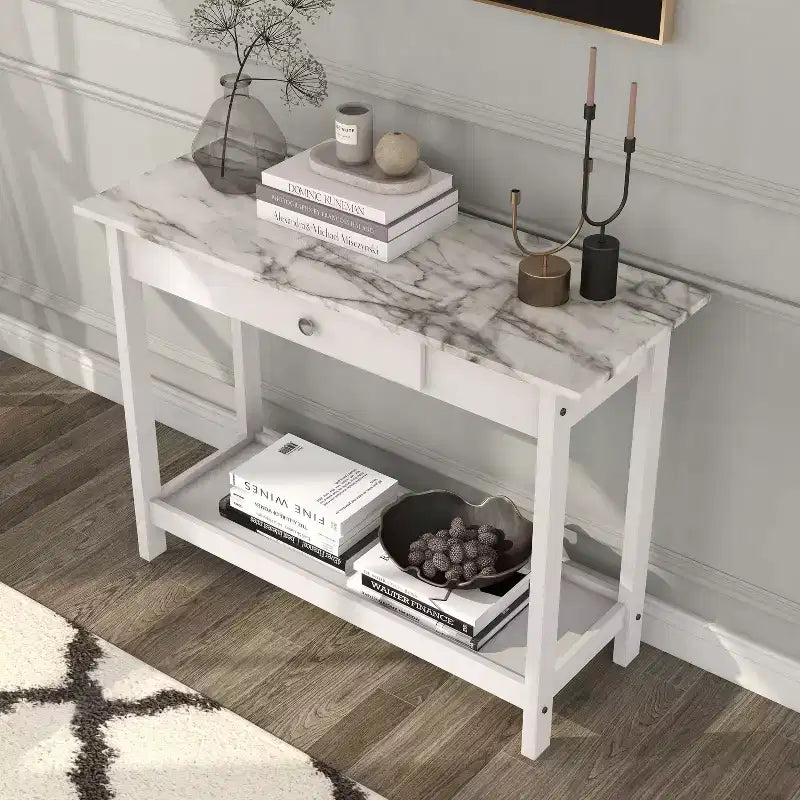 Lot de 4 tables basses Minsay avec plateau en faux marbre et rangement - HOMES: Inside + Out