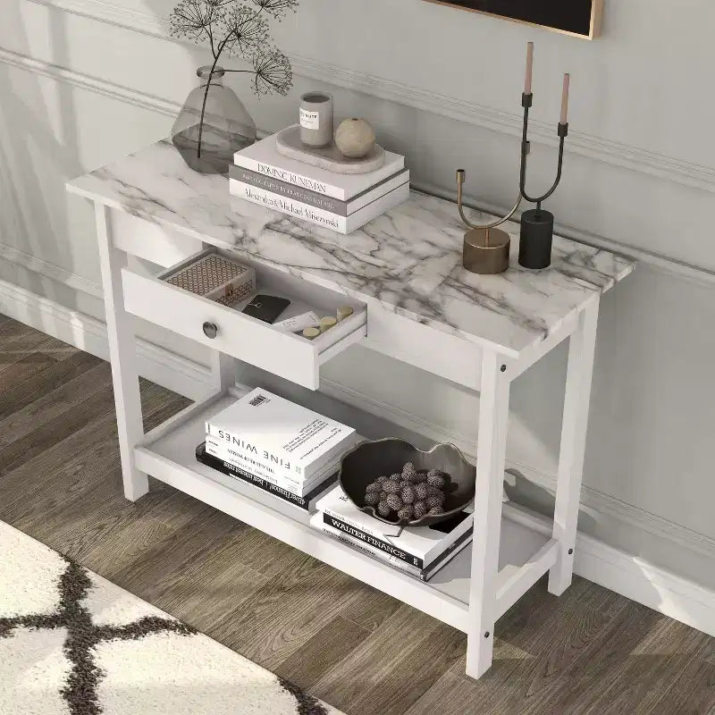 Lot de 4 tables basses Minsay avec plateau en faux marbre et rangement - HOMES: Inside + Out