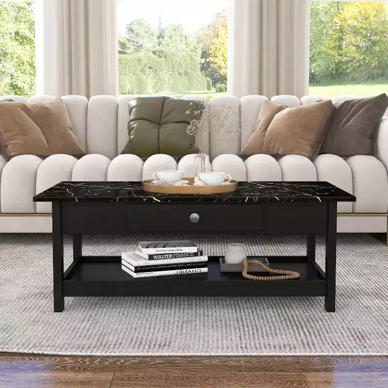 Lot de 4 tables basses Minsay avec plateau en faux marbre et rangement - HOMES: Inside + Out