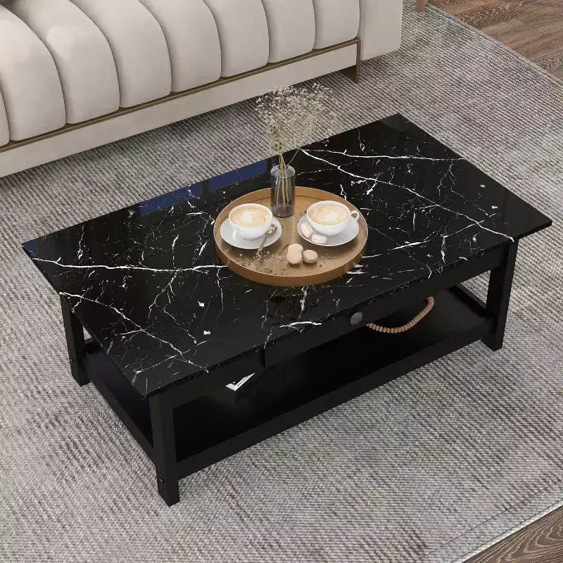 Lot de 4 tables basses Minsay avec plateau en faux marbre et rangement - HOMES: Inside + Out