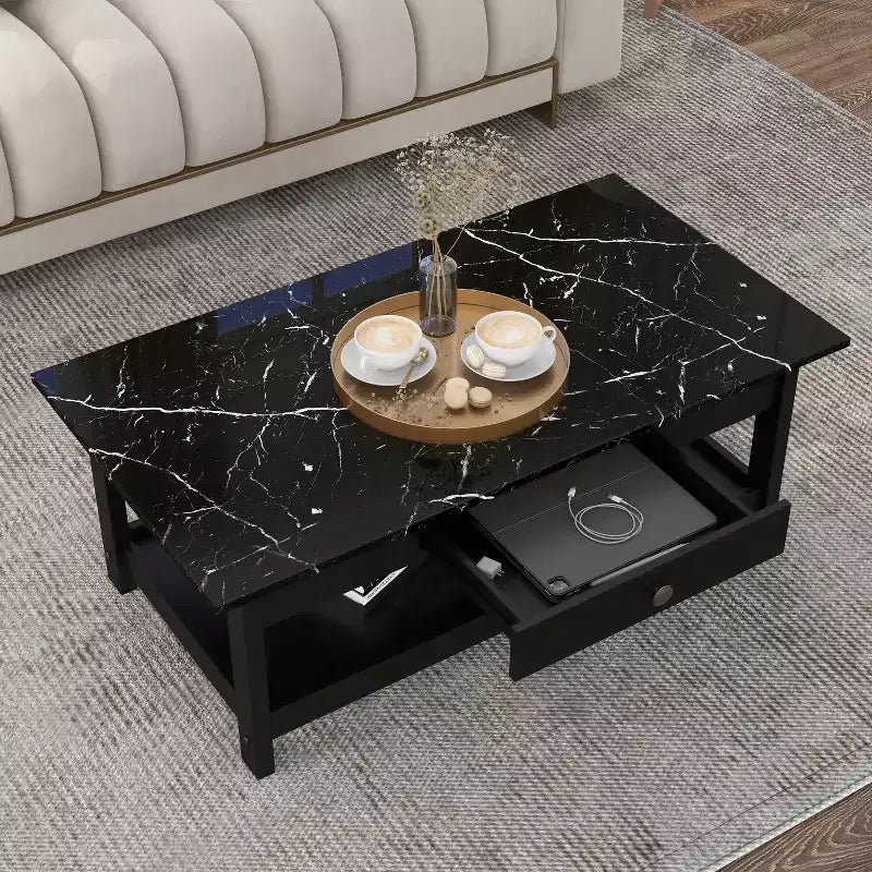 Lot de 4 tables basses Minsay avec plateau en faux marbre et rangement - HOMES: Inside + Out