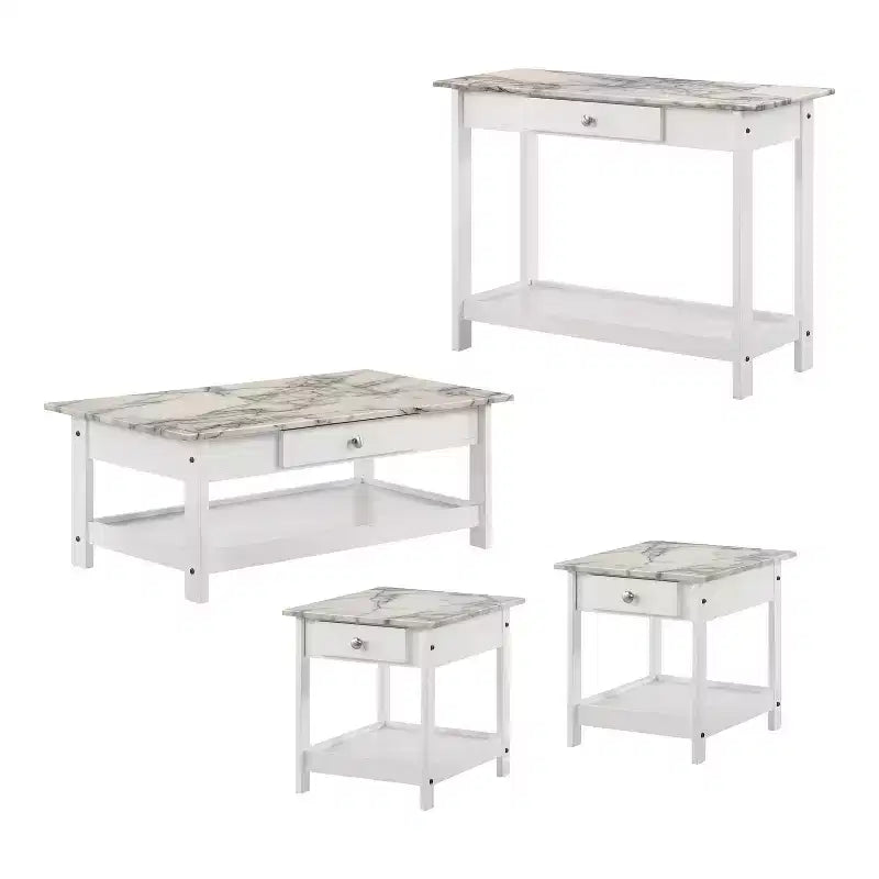 Lot de 4 tables basses Minsay avec plateau en faux marbre et rangement - HOMES: Inside + Out