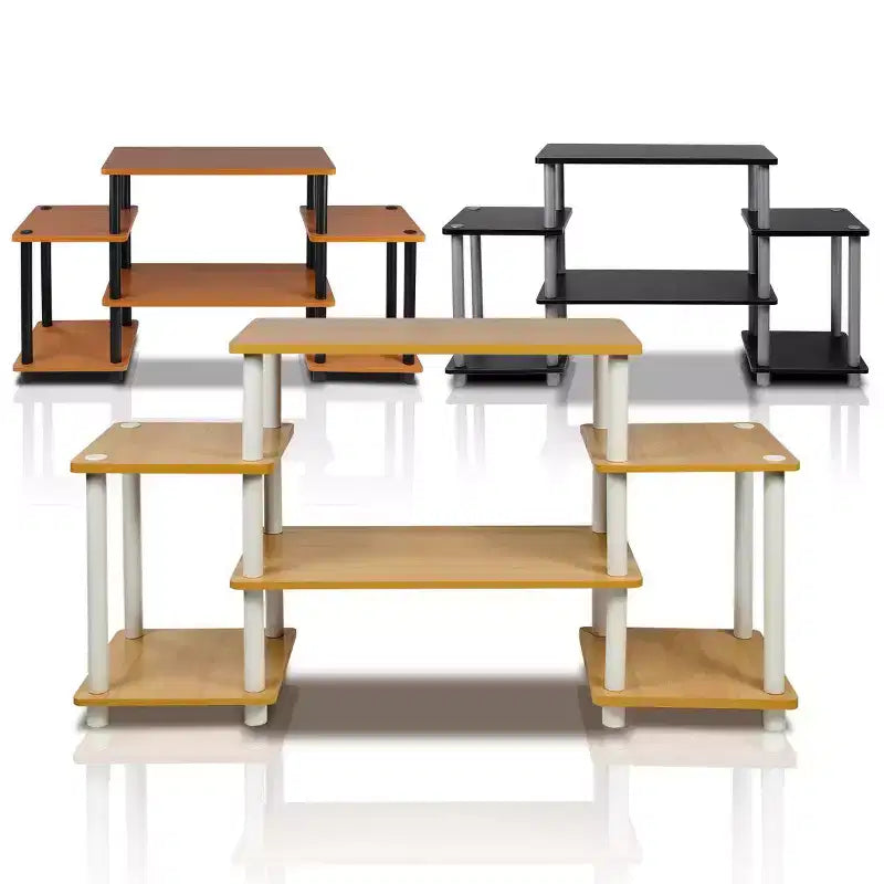 Meuble TV Furinno au design simple pour TV jusqu'à 30 pouces, table console multimédia avec étagère ouverte réversible, sans outils, meuble de divertissement, hêtre/blanc
