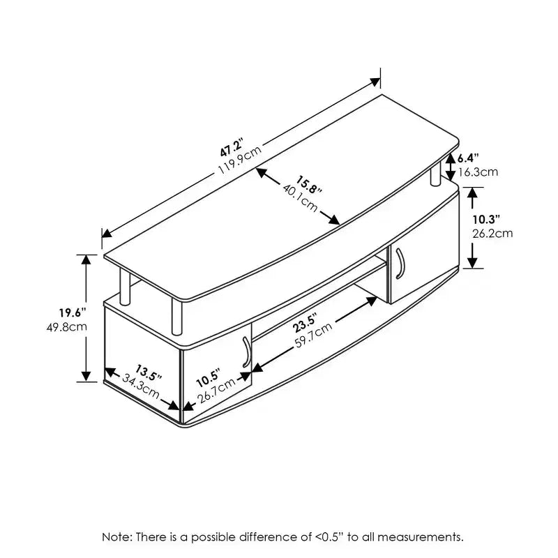 Meuble TV moderne Furinno, centre de divertissement média pour téléviseurs jusqu'à 55 pouces avec armoire de rangement à 2 portes, noyer Columbia/noir