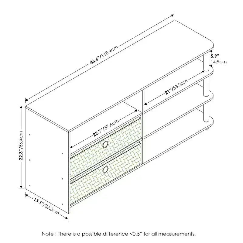 Meuble TV Furinno Simple Design, pour téléviseurs jusqu'à 50 pouces, avec étagères de rangement et 2 bacs, Chêne Blanc