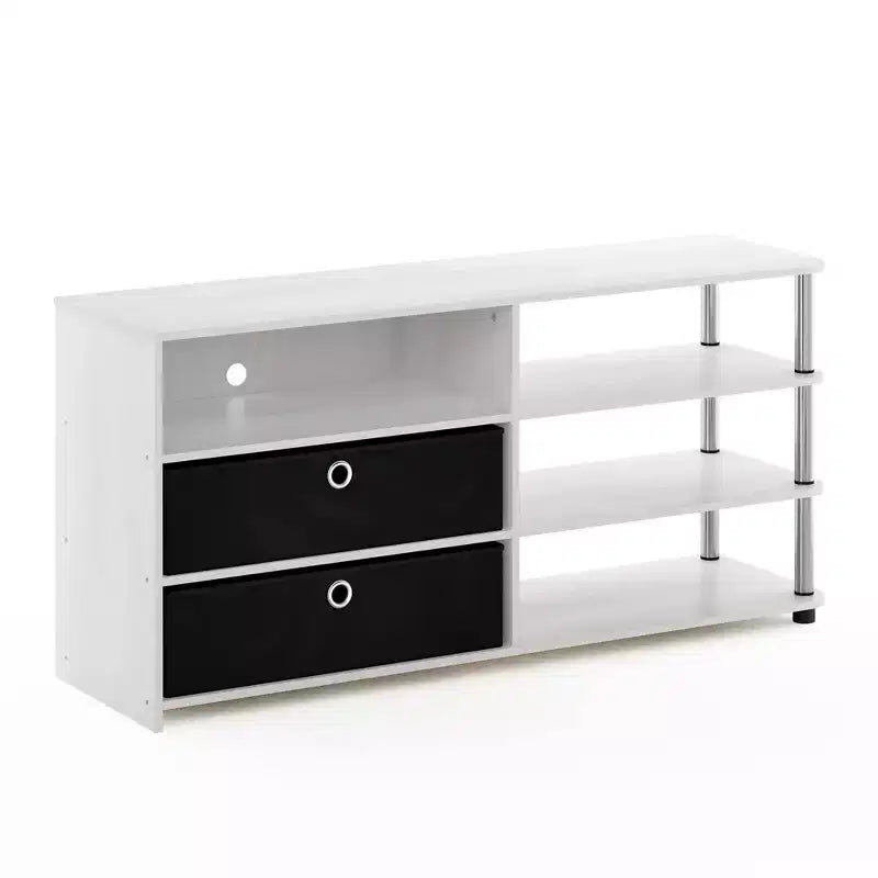 Meuble TV Furinno Simple Design, pour téléviseurs jusqu'à 50 pouces, avec étagères de rangement et 2 bacs, Chêne Blanc
