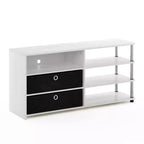 Meuble TV Furinno Simple Design, pour téléviseurs jusqu'à 50 pouces, avec étagères de rangement et 2 bacs, Chêne Blanc