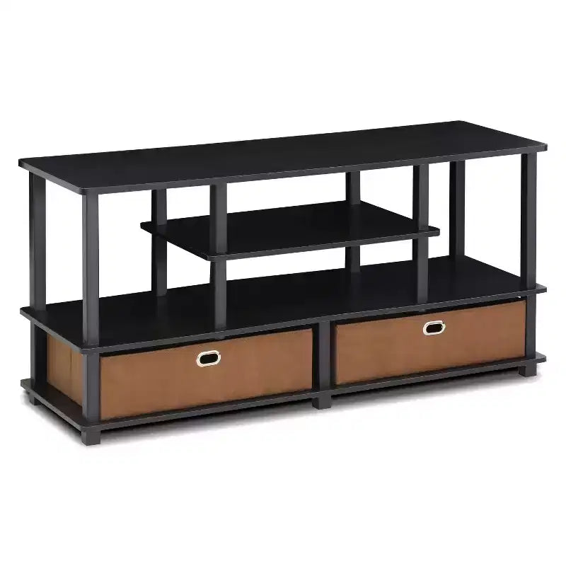 Meuble TV grand format Furinno à 4 niveaux pour téléviseurs jusqu'à 55 pouces, avec étagères ouvertes et 2 tiroirs de rangement