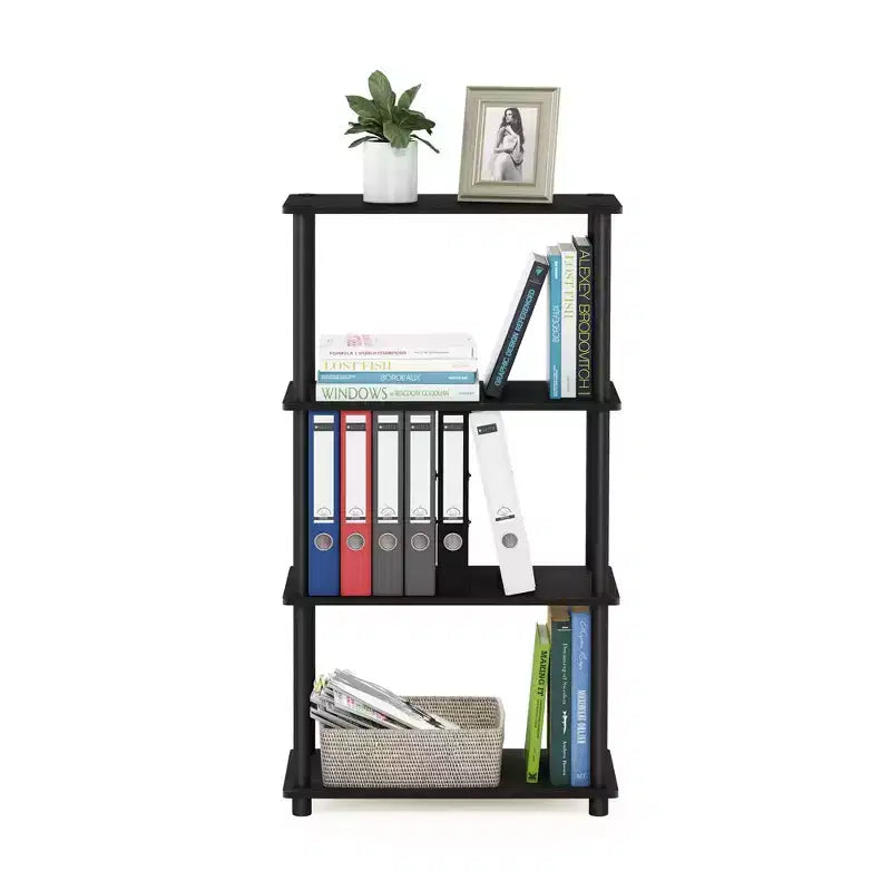 Furinno Étagère décorative 4 niveaux en échelle, étagère ouverte polyvalente, étagère de présentation, étagères de rangement pour salle de bain, cuisine, entrée, Espresso/Noir
