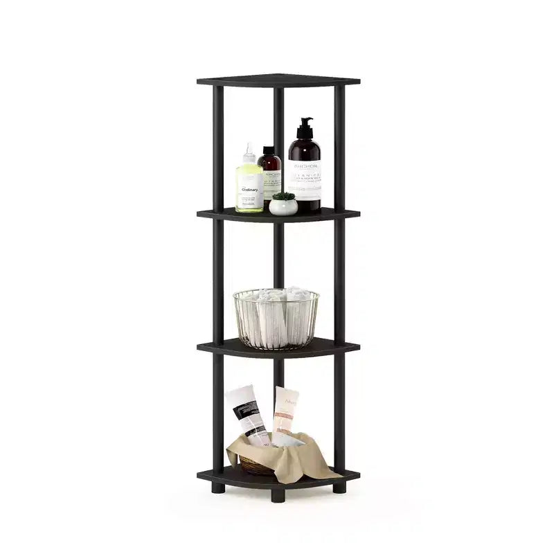 Furinno Étagère d'angle à 4 niveaux Unité de rangement polyvalente pour salle de bain, Espresso/Noir