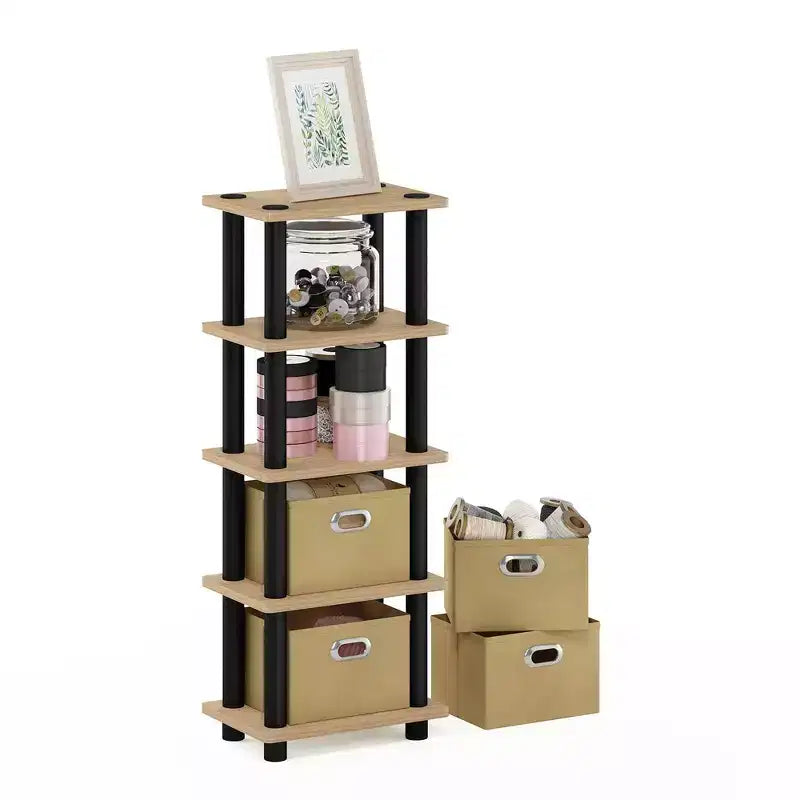 Furinno Étagère de Rangement Multifonctionnelle à 5 Niveaux, Bibliothèque pour Salle de Bain, Salon, Bureau et Cuisine, Chêne