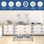 Costway Table de cuisine commerciale 30 x 48 en acier inoxydable pour préparation et travail, argent