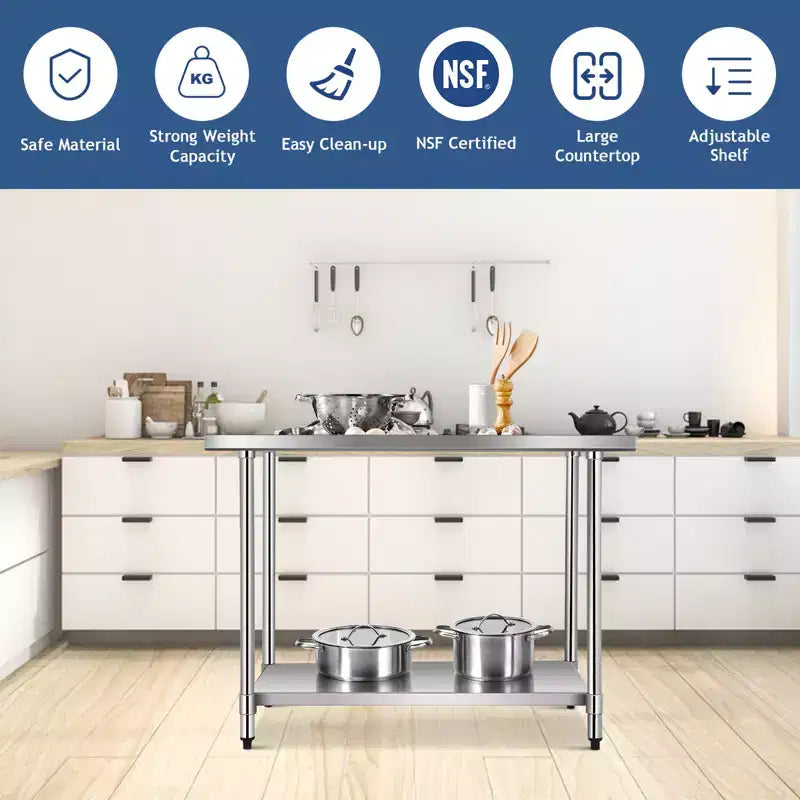 Costway Table de cuisine commerciale 30 x 48 en acier inoxydable pour préparation et travail, argent