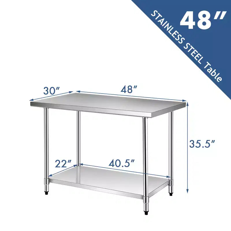 Costway Table de cuisine commerciale 30 x 48 en acier inoxydable pour préparation et travail, argent