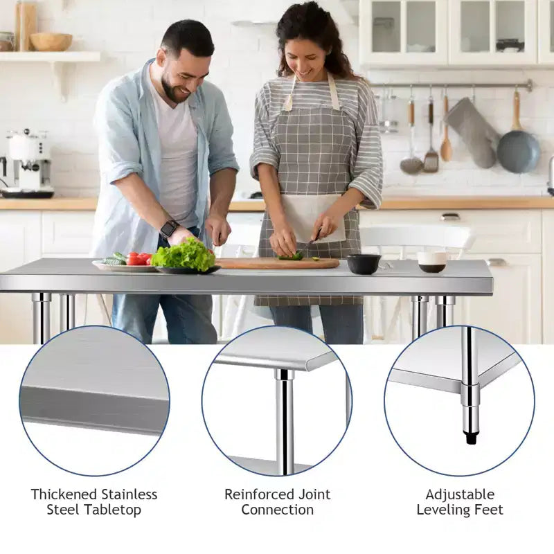 Costway Table de cuisine commerciale 30 x 48 en acier inoxydable pour préparation et travail, argent