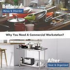 Costway Table de cuisine commerciale 30 x 48 en acier inoxydable pour préparation et travail, argent