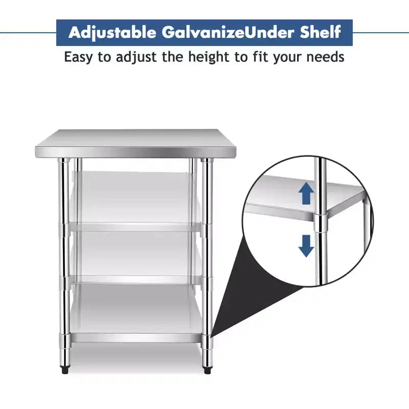Costway Table de cuisine commerciale 30 x 48 en acier inoxydable pour préparation et travail, argent