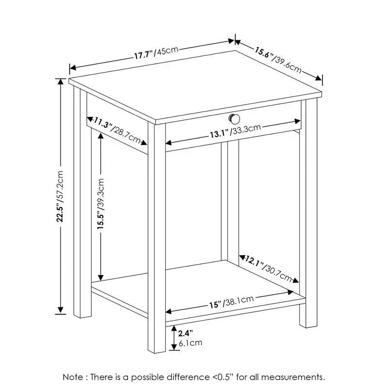 Table d'appoint Furinno Mid-Century avec tiroir et étagère de rangement ouverte, chêne rustique