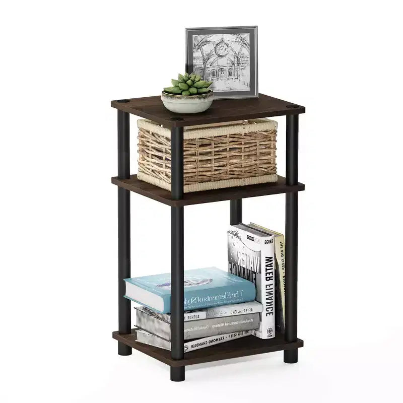 Table d'appoint de canapé réversible Furinno à 3 niveaux avec étagère de rangement ouverte, Noyer
