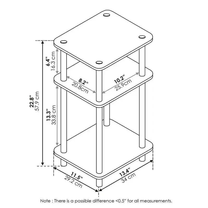 Table d'appoint de canapé réversible Furinno à 3 niveaux avec étagère de rangement ouverte, Noyer