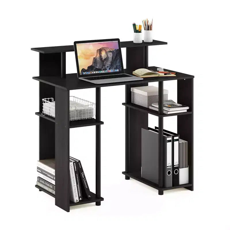 Furinno Simple Design Bureau informatique Poste de travail de bureau à domicile Bureau d'écriture Bibliothèque ouverte avec support CPU, Noyer