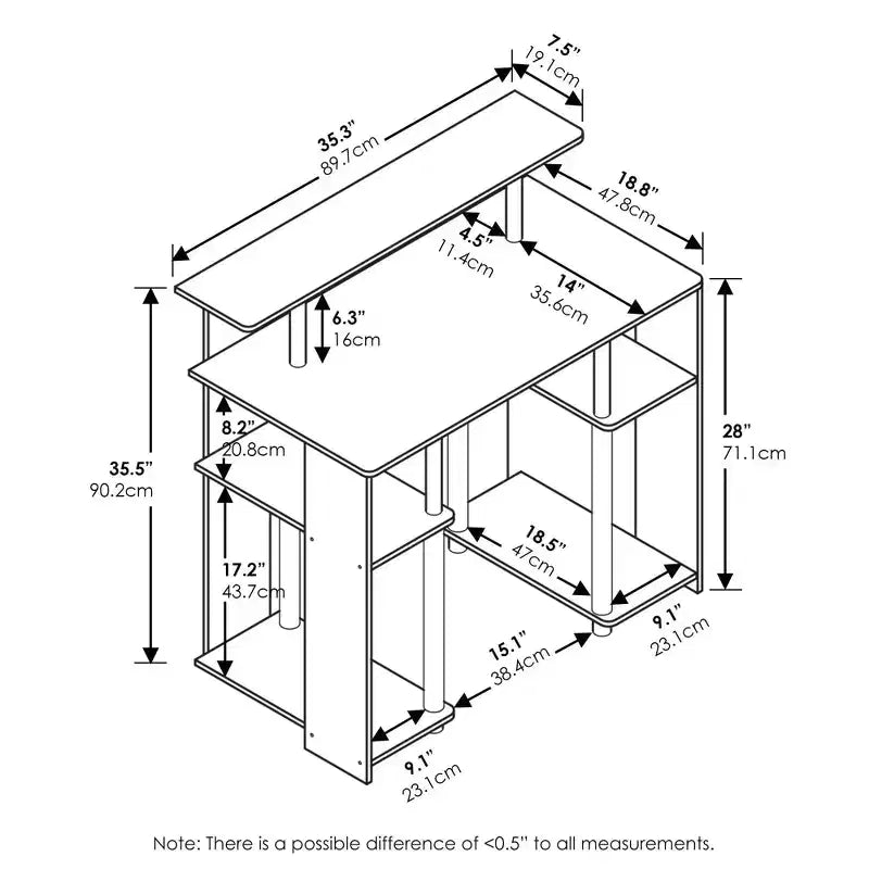 Furinno Simple Design Bureau informatique Poste de travail de bureau à domicile Bureau d'écriture Bibliothèque ouverte avec support CPU, Noyer