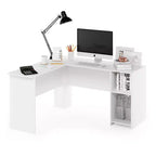 Bureau d'angle en forme de L Furinno pour ordinateur, table de jeu ou de travail avec étagères ouvertes, blanc