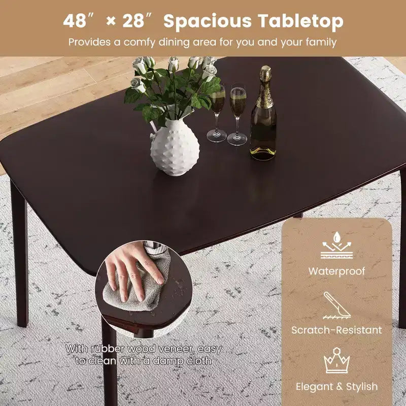 Costway Table à manger rectangulaire 48 en bois de style ferme avec pieds en bois d'hévéa massif, cerise/naturel