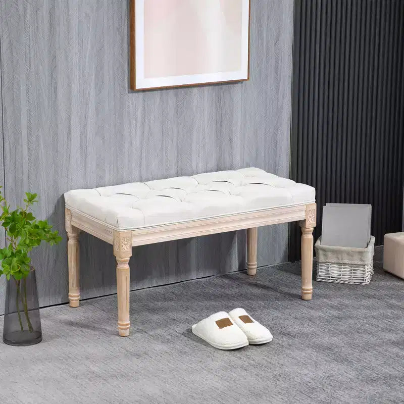 Banc de bout de lit de style français HOMCOM, banc rembourré en lin avec siège épais et pieds en bois, banc capitonné pour chambre à coucher