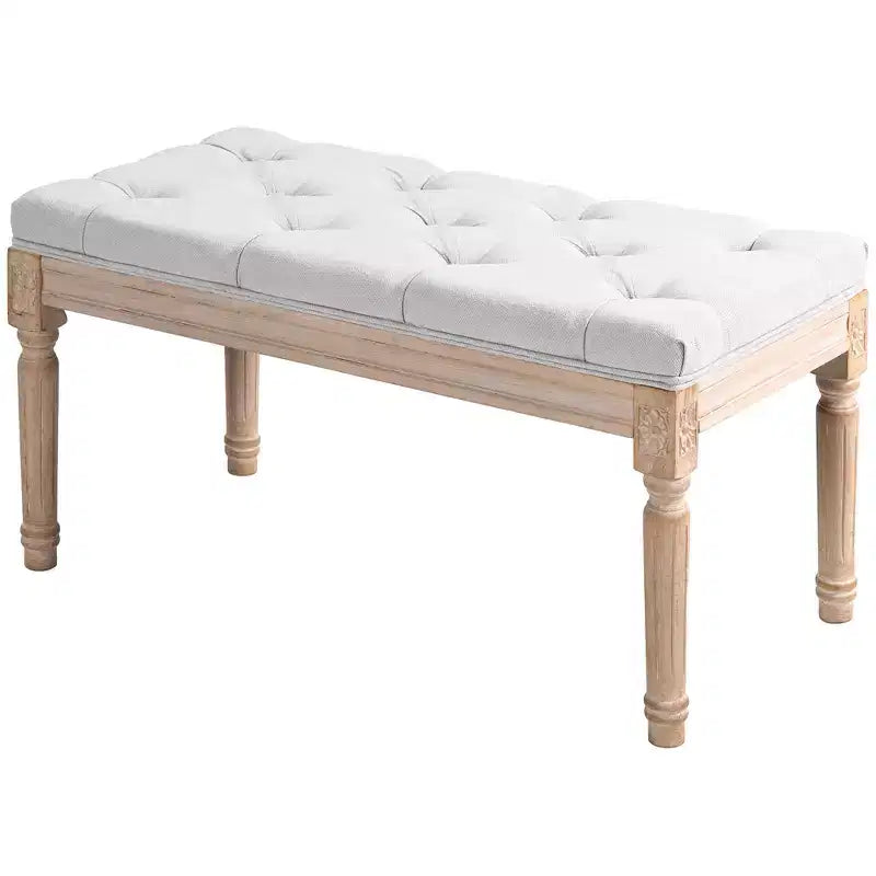 Banc de bout de lit de style français HOMCOM, banc rembourré en lin avec siège épais et pieds en bois, banc capitonné pour chambre à coucher