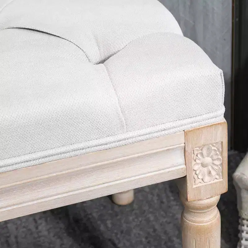 Banc de bout de lit de style français HOMCOM, banc rembourré en lin avec siège épais et pieds en bois, banc capitonné pour chambre à coucher