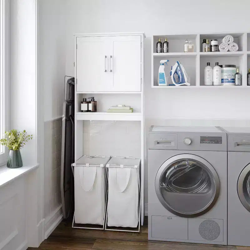 Meuble de rangement de salle de bain Flash Furniture Vega au-dessus des toilettes avec portes à fermeture magnétique, étagère réglable et étagère inférieure ouverte
