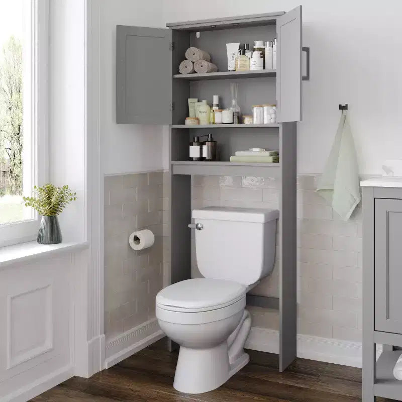 Meuble de rangement de salle de bain Flash Furniture Vega au-dessus des toilettes avec portes à fermeture magnétique, étagère réglable et étagère inférieure ouverte
