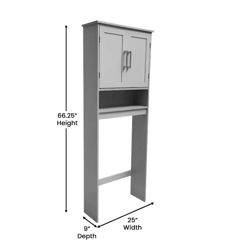 Meuble de rangement de salle de bain Flash Furniture Vega au-dessus des toilettes avec portes à fermeture magnétique, étagère réglable et étagère inférieure ouverte