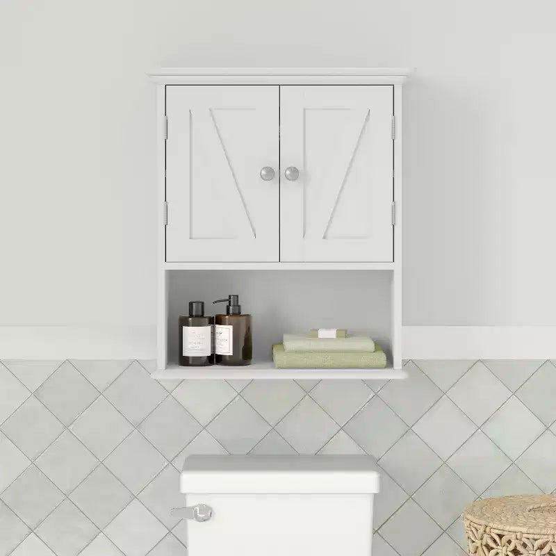 Armoire à pharmacie murale Merrick Lane avec étagère réglable, étagère inférieure ouverte et portes à fermeture magnétique