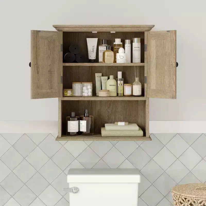 Armoire à pharmacie murale Merrick Lane avec étagère réglable, étagère inférieure ouverte et portes à fermeture magnétique