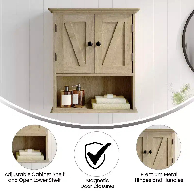 Armoire à pharmacie murale Merrick Lane avec étagère réglable, étagère inférieure ouverte et portes à fermeture magnétique