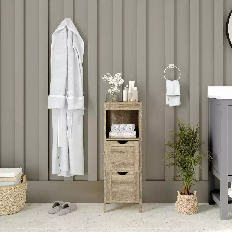Rangement de salle de bain Emma et Oliver avec étagère ouverte et deux tiroirs amovibles