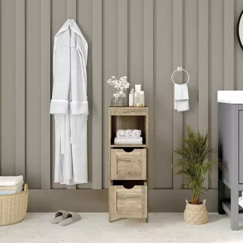 Rangement de salle de bain Emma et Oliver avec étagère ouverte et deux tiroirs amovibles