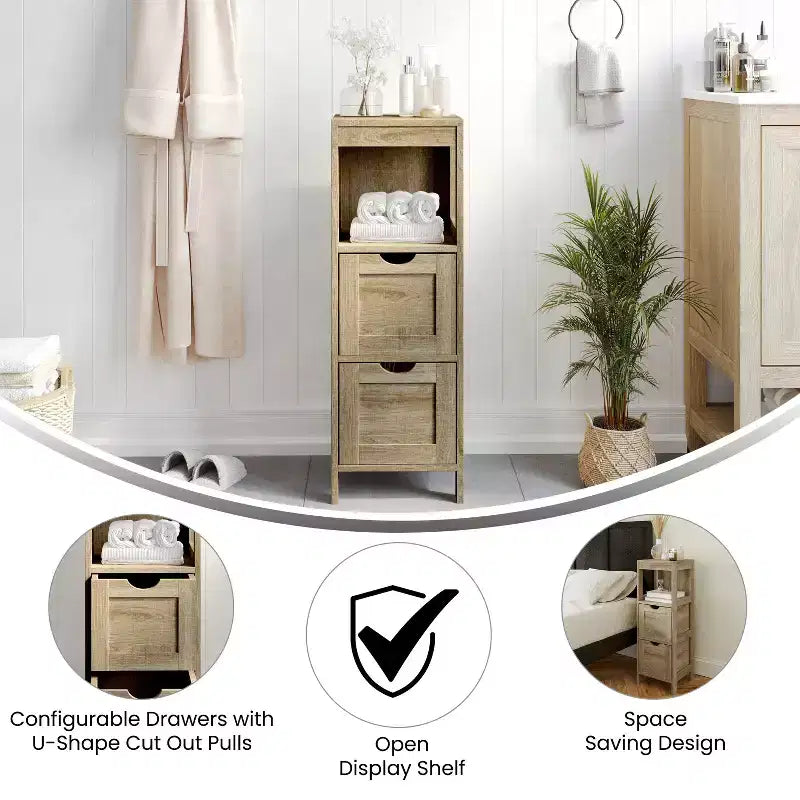 Rangement de salle de bain Emma et Oliver avec étagère ouverte et deux tiroirs amovibles