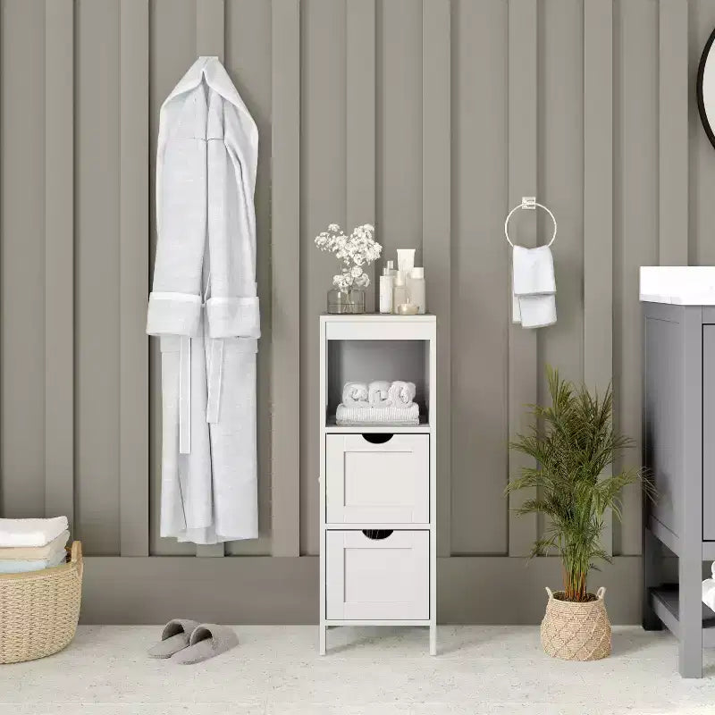 Rangement de salle de bain Emma et Oliver avec étagère ouverte et deux tiroirs amovibles
