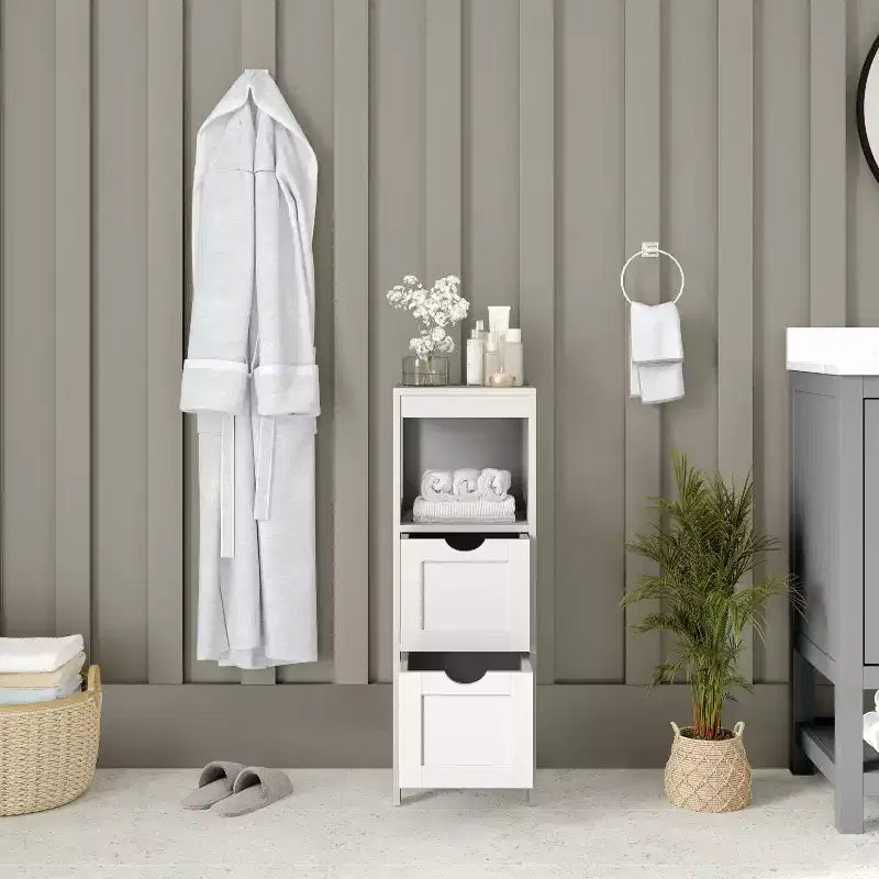 Rangement de salle de bain Emma et Oliver avec étagère ouverte et deux tiroirs amovibles