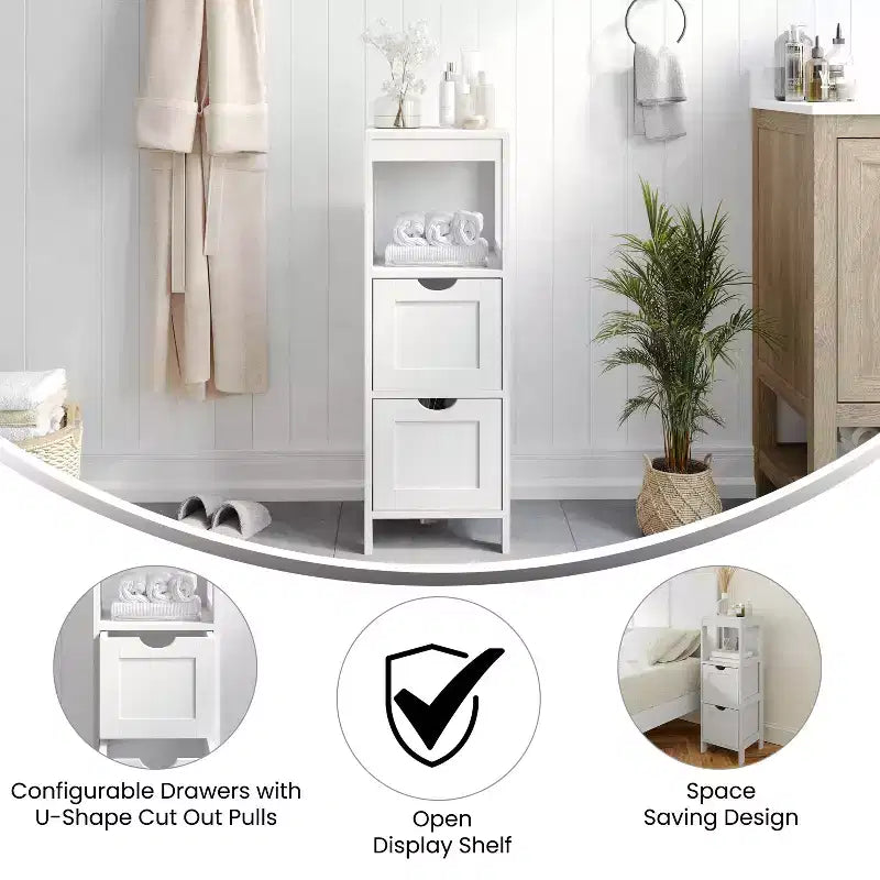 Rangement de salle de bain Emma et Oliver avec étagère ouverte et deux tiroirs amovibles