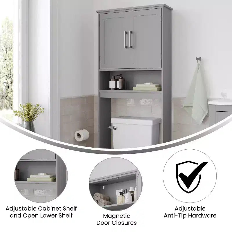 Meuble de Rangement de Salle de Bain Merrick Lane à Placer au-Dessus des Toilettes avec Étagères et Portes à Fermeture Magnétique