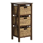 Costway Table de Chevet 1/2 PCS à 3 Niveaux avec 3 Paniers en Jonc de Mer Cadres en Bois d'Hévéa en X 3 Tiroirs