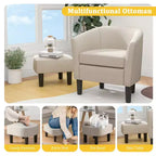 Fauteuil club tonneau Costway avec pouf, dossier incurvé et coussin d'assise amovible gris/beige