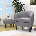Fauteuil club tonneau Costway avec pouf, dossier incurvé et coussin d'assise amovible gris/beige