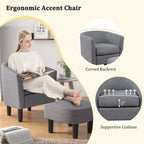 Fauteuil club tonneau Costway avec pouf, dossier incurvé et coussin d'assise amovible gris/beige